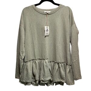 Easel Olive Green Ruffle Hem Blouse NWT‎ Oversized Size S